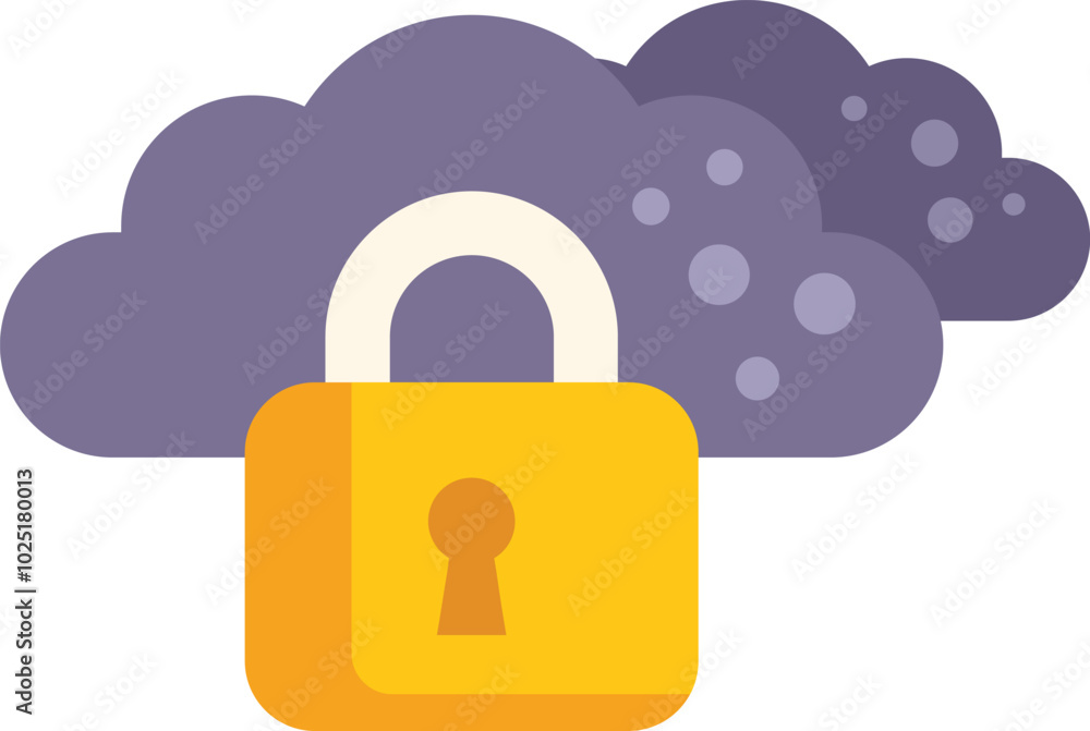 Poster large yellow padlock is preventing access to data and information stored in the cloud