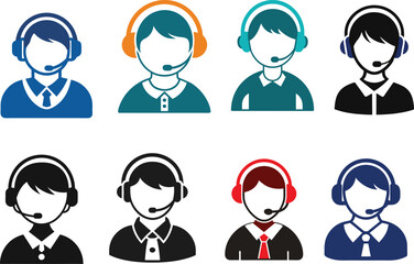 Set of Call Center Representative Boy Icon Silhouette Vector