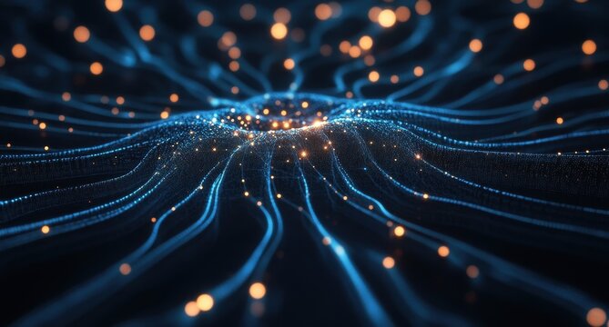 Abstract neural network background with glowing connections and blue energy, creating an immersive scene for artificial intelligence concepts.