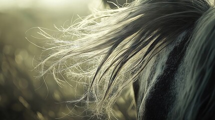 Fototapeta premium A close-up of a horse's mane with the wind blowing its hair in the wind