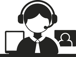 Call Center Representative Boy Icon Silhouette Vector