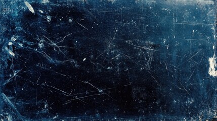 Dusty scratched and scanned old film texture of a metal surface, closeup; dark blue color for backgrounds