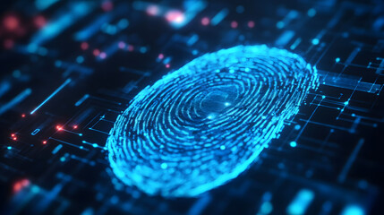 Digital fingerprint, concept background for technology and data security, online scan and identification with a finger.