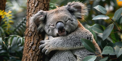 Fototapeta premium Sleepy Koala Hugging a Tree