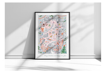 Art Poster With Celebrating Merry Christmas And New Year Layout