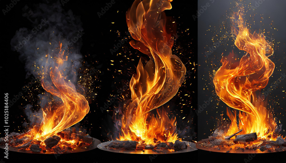 Poster captivating flames dance in swirling patterns with glowing embers during a controlled fire display a