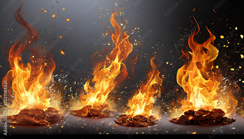 Poster flames dancing in a dark space with glowing embers creating a captivating visual display of fire dur