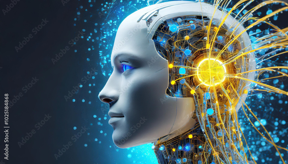 Poster exploring the fusion of artificial intelligence and human-like characteristics through an advanced r