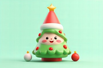 cute 3d Christmas tree with star on top, cute Christmas character