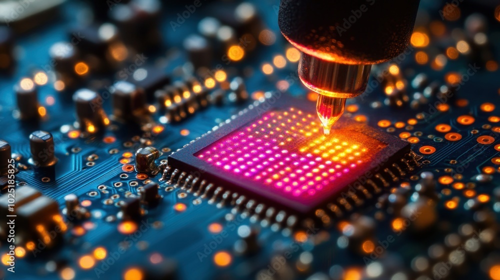 Poster worker performing quality assurance tests on electronics, showcasing the importance of precision and