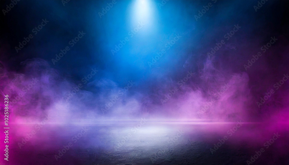 Poster vibrant stage setting with colorful fog and dramatic lighting effect during a performance in a darke