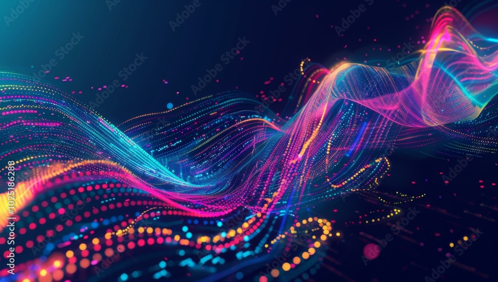 Poster abstract colorful waves and lines on a dark background. ai.
