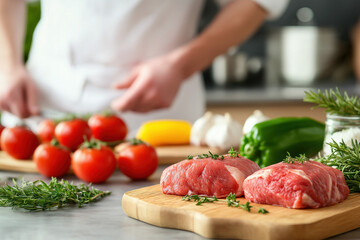 A Clean Kitchen Environment With A Focus On Proper Food Handling Practices, Featuring Hands Washing With Soap, Sanitizing Surfaces, And Storing Raw Meat Separately To Prevent Bacteria Growth