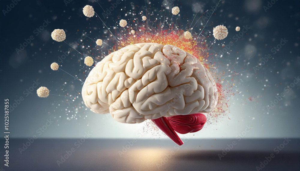 Poster exploring the connection between the brain and the immune system through vibrant artistic representa