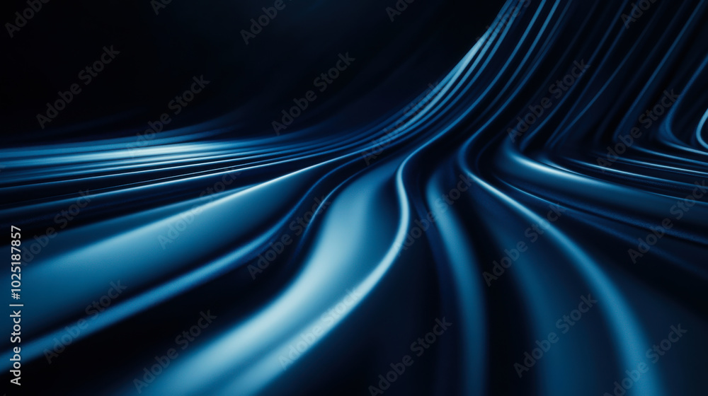 Poster abstract wave patterns in deep blue tones captured in a smooth flowing design, creating a sense of m