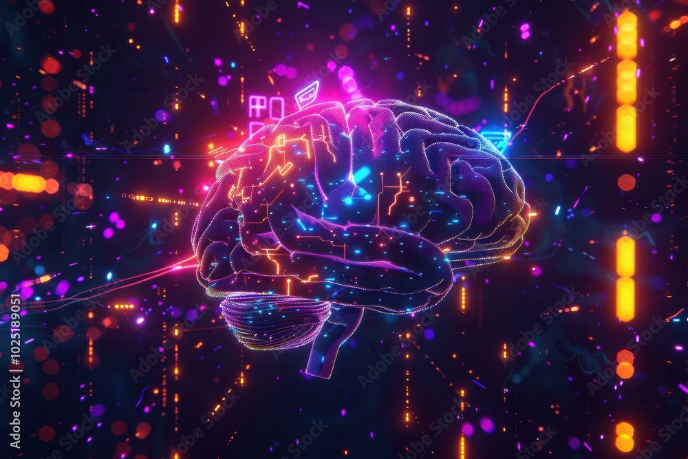 Canvas Prints a digital representation of a brain with neon lights. ai.