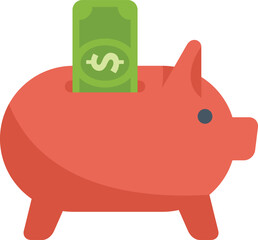 Red piggy bank inserting dollar bill saving money finance icon