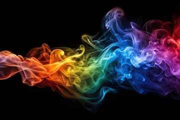 Fototapeta premium Abstract colorful wavy smoke flame rising over a black background in a close up shot creating a mesmerizing macro image, black background, hypnotic, artistic, close-up, macro, creative