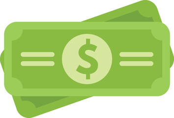This vector illustration features a minimalist design of two green dollar bills, symbolizing wealth, currency, and financial transactions