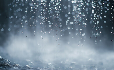 Obraz premium A refreshing rainfall showerhead with water streaming down surrounded by steamy mist.