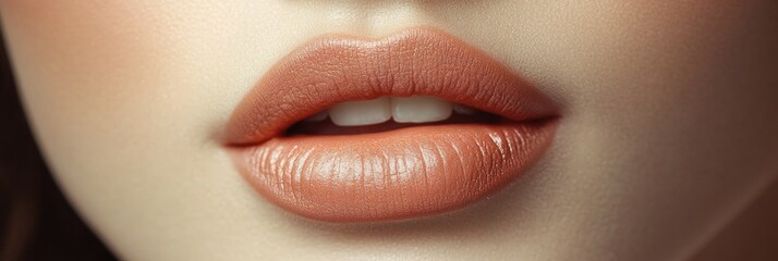 Fototapeta premium Close-Up of Soft Nude Lips in Beauty Shot