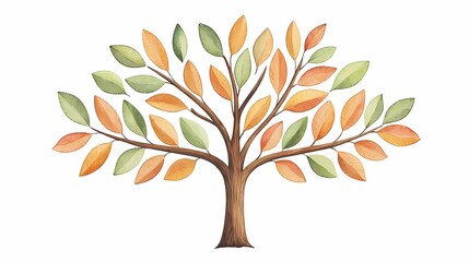 Fototapeta premium Vintage Watercolor Tree with Autumn Leaves
