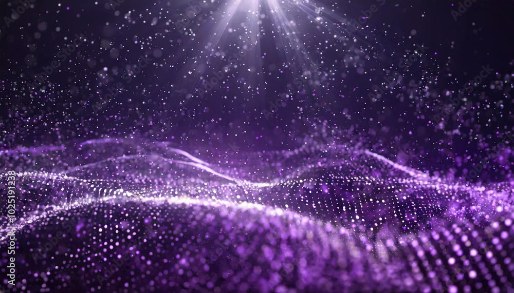 Poster dynamic purple wave pattern illuminated by bright light particles in a mesmerizing abstract digital 