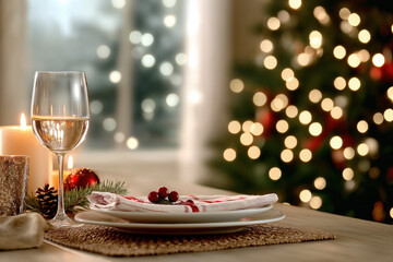 Christmas Candlelight On An Evening Table