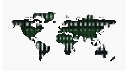 Fototapeta premium Abstract pixelated world map in green and orange tones