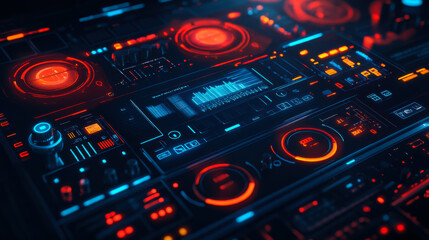 Obraz premium Vibrant digital interface featuring futuristic controls and glowing buttons in a high-tech environment at night
