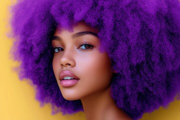 Fototapeta premium Close-Up Portrait of a Woman with Purple Afro Hair