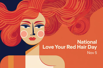 National Love Your Red Hair Day vibrant illustration featuring a bold red-haired woman for November 5th

