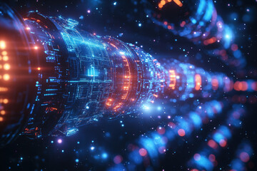 Obraz premium Futuristic Digital Tunnel with Neon Lights 