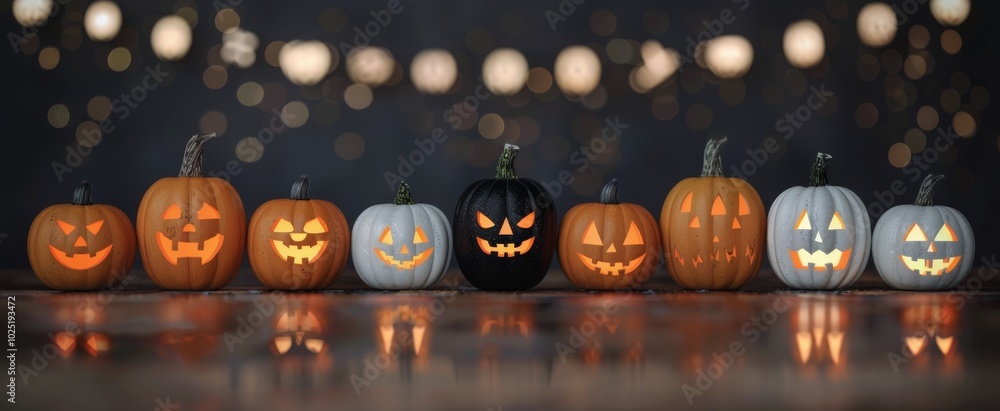 Wall mural lit jack-o'-lanterns on halloween night