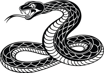 Fototapeta premium black and white snake silhouette vector illustration.