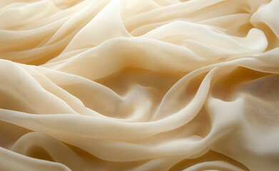 Obraz premium Smooth, luxurious ivory satin fabric with soft folds and waves.