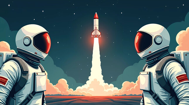 Astronauten beobachten den Raketenstart in den Weltraum