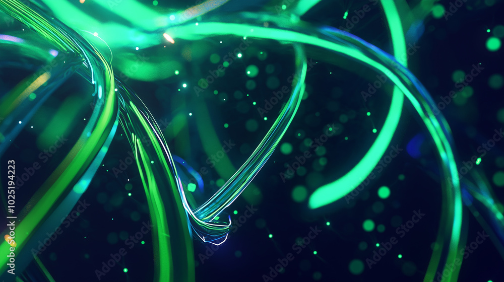 Aufkleber abstract flowing waves of green and blue light creating a smooth, futuristic digital pattern.