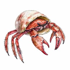 Delicate Watercolor Illustration of Hermit Crab