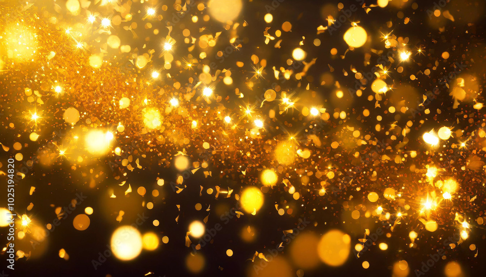 Poster golden bokeh effect with shimmering lights on a dark background creating a magical atmosphere during
