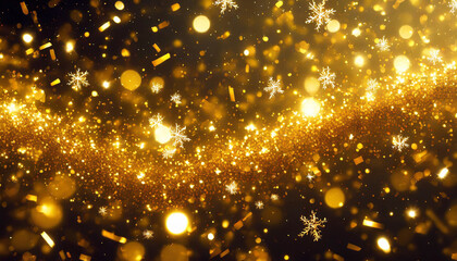 Naklejka premium A festive display of golden lights and snowflakes creating a magical atmosphere for winter celebrations at night