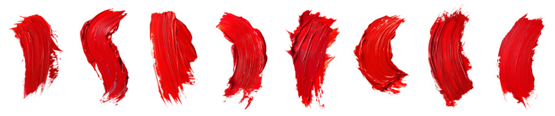 Red  paint brush stroke, hyperrealistic, highly detailed, isolated on transparent background, generative ai.