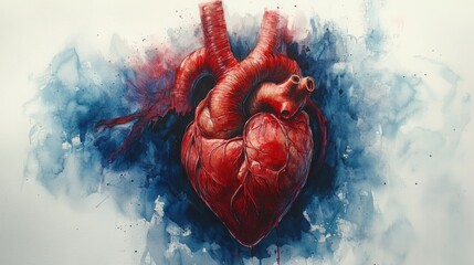 Detailed Watercolor Illustration of Human Anatomy Featuring Heart and Lungs