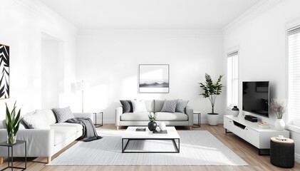 Fototapeta premium Monochromatic Minimalist Living Room