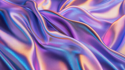 Obraz premium Smooth, flowing, iridescent fabric in pastel hues of pink, blue, and purple with a glossy sheen.