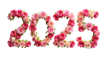 2025 number made from roses and flowers on white background, symbolizing beauty, nature, and celebration, perfect for floral and festive designs.