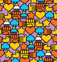 Graffiti style pattern seamless. Duck, heart and fist secret symbols of the era background