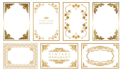 Decorative vector frames and borders. Vintage floral ornament, gold photo frame..eps