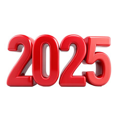 red 2025 Happy New Years isolated on white background, symbolizing excitement and celebration, ideal for New Year's themes or holiday party decorations.