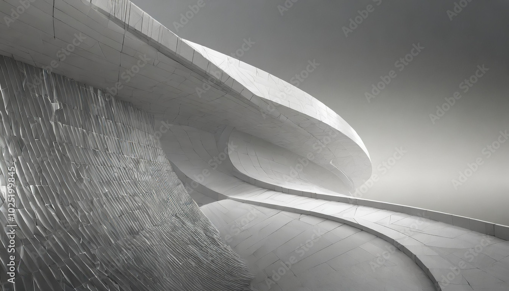 Poster aerial view of a modern architecture design featuring sweeping curves and textured surfaces in a min